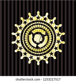 brain storm icon inside gold badge or emblem