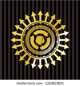 brain storm icon inside gold shiny badge