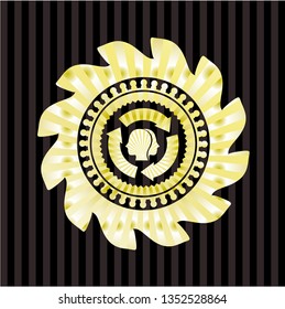 brain storm icon inside gold badge or emblem