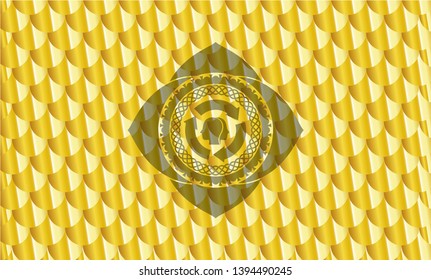 brain storm icon inside gold badge or emblem. Scales pattern. Vector Illustration. Detailed.