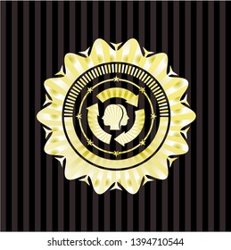 brain storm icon inside gold badge
