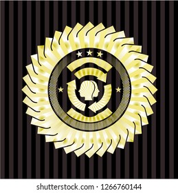 brain storm icon inside golden emblem or badge