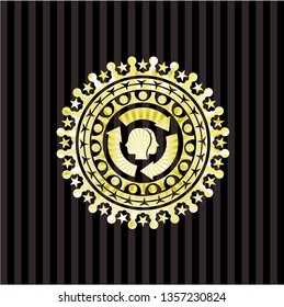 brain storm icon inside golden emblem or badge