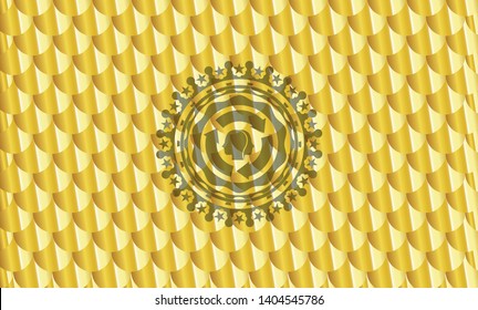 brain storm icon inside golden badge or emblem. Scales pattern. Vector Illustration. Detailed.