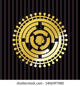 brain storm icon inside golden badge