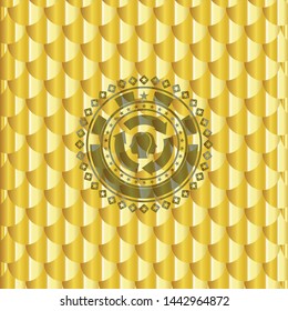 brain storm icon inside golden badge or emblem. Scales pattern. Vector Illustration. Detailed.