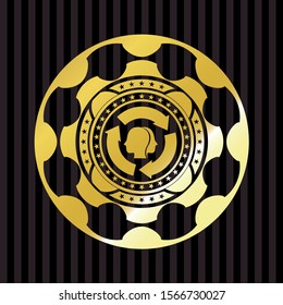 brain storm icon inside golden emblem or badge