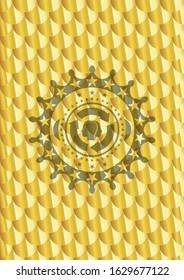 brain storm icon inside golden badge. Scales pattern. Vector Illustration. Detailed.