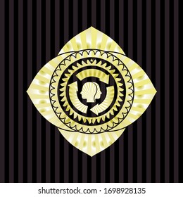 brain storm icon inside golden badge