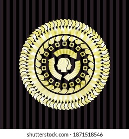 brain storm icon inside golden badge or emblem. 