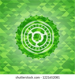 brain storm icon inside green emblem with mosaic ecological style background