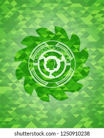brain storm icon inside green emblem. Mosaic background