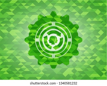 brain storm icon inside green emblem. Mosaic background