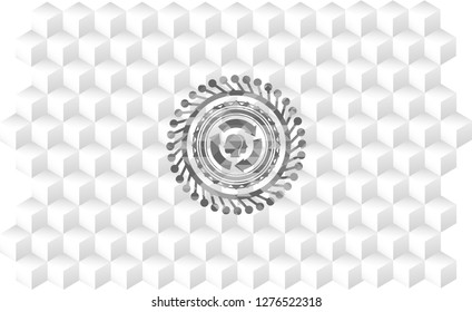brain storm icon inside grey emblem with geometric cube white background