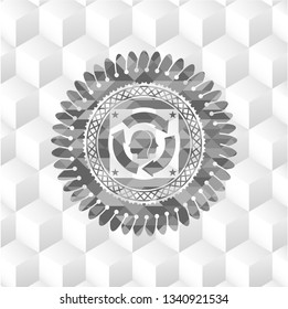 brain storm icon inside grey badge with geometric cube white background