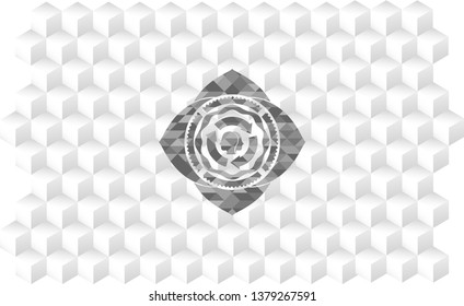 brain storm icon inside grey badge with geometric cube white background
