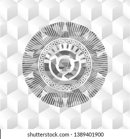 brain storm icon inside grey emblem with geometric cube white background