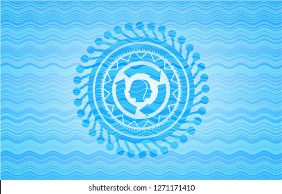 brain storm icon inside light blue water wave badge.
