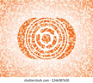 brain storm icon inside orange mosaic emblem