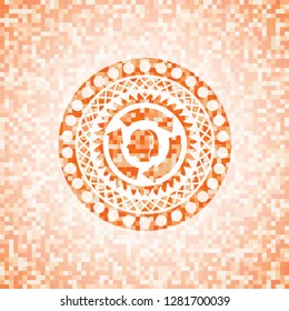 brain storm icon inside orange tile background illustration. Square geometric mosaic seamless pattern with emblem inside.