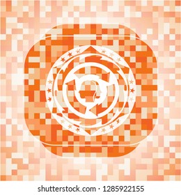 brain storm icon inside orange tile background illustration. Square geometric mosaic seamless pattern with emblem inside.