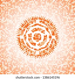 brain storm icon inside orange tile background illustration. Square geometric mosaic seamless pattern with emblem inside.