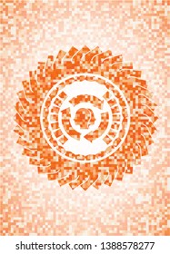 brain storm icon inside orange mosaic emblem