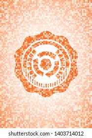 brain storm icon inside orange mosaic emblem with background