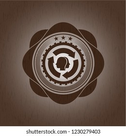 brain storm icon inside realistic wooden emblem