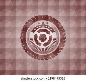 brain storm icon inside red seamless badge with geometric background.