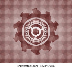 brain storm icon inside red badge with geometric background. Seamless.