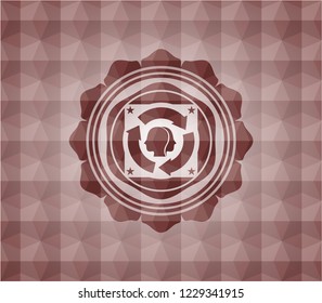 brain storm icon inside red emblem with geometric pattern. Seamless.