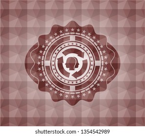brain storm icon inside red badge with geometric pattern. Seamless.