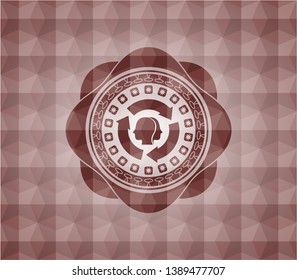 brain storm icon inside red seamless emblem with geometric pattern.