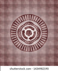 brain storm icon inside red badge with geometric pattern background. Seamless.