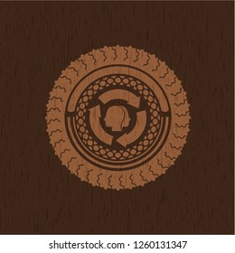 brain storm icon inside retro style wooden emblem