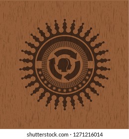 brain storm icon inside retro wood emblem