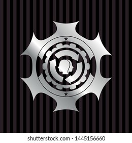 brain storm icon inside silver shiny badge