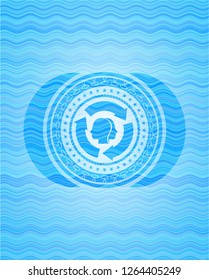 brain storm icon inside sky blue water wave emblem.