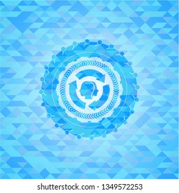 brain storm icon inside sky blue emblem. Mosaic background