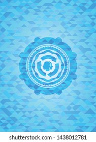 brain storm icon inside sky blue emblem with triangle mosaic background