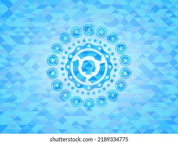 Brain Storm Icon Inside Sky Blue Emblem With Triangle Mosaic Background. 