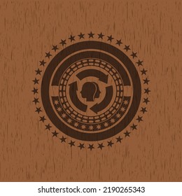 Brain Storm Icon Inside Vintage Wood Emblem. 