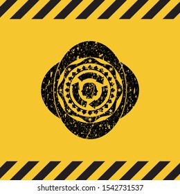 brain storm icon inside warning sign, black grunge emblem. Vector Illustration. Detailed.