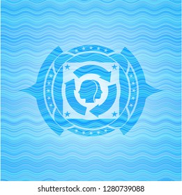 brain storm icon inside water wave representation emblem background.