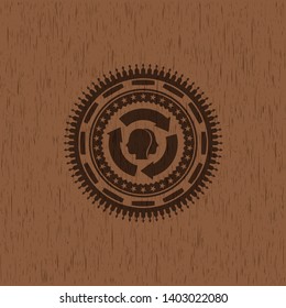 brain storm icon inside wood emblem. Vintage.