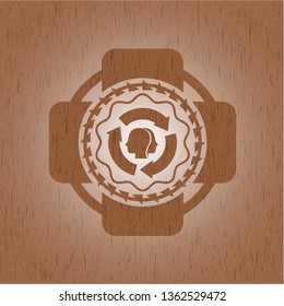 brain storm icon inside wooden emblem