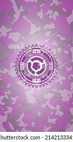 brain storm icon on pink and purple camouflage pattern. 