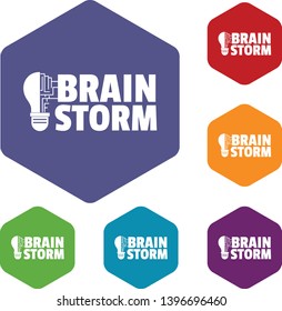 Brain storm icons vector colorful hexahedron set collection isolated on white 