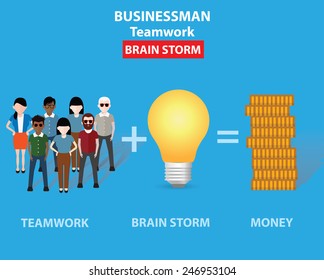 Brain storm, Idea, make money, business concept on blue background, clean vector